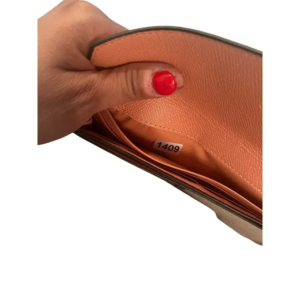 Coach Slim Soft Wallet Color-Block 3-color design Envelope Crossgrain leather